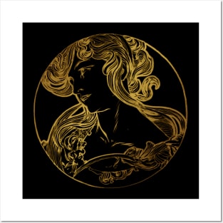 Art nouveau gold silhouette lady 6 Posters and Art